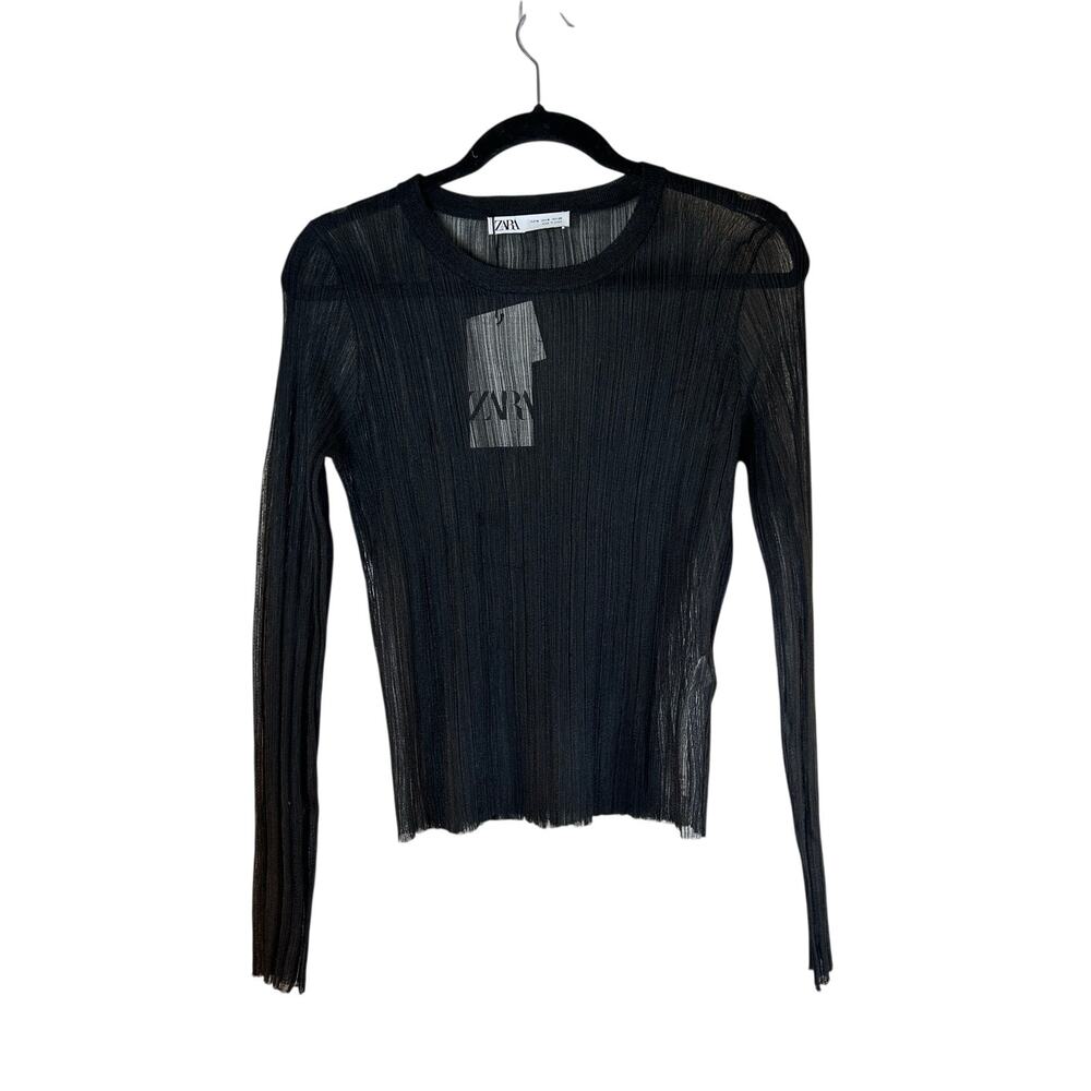 ZARA Women’s Black Ribbed Long Sleeve Knit Top / Size: Medium - Picture 1 of 5